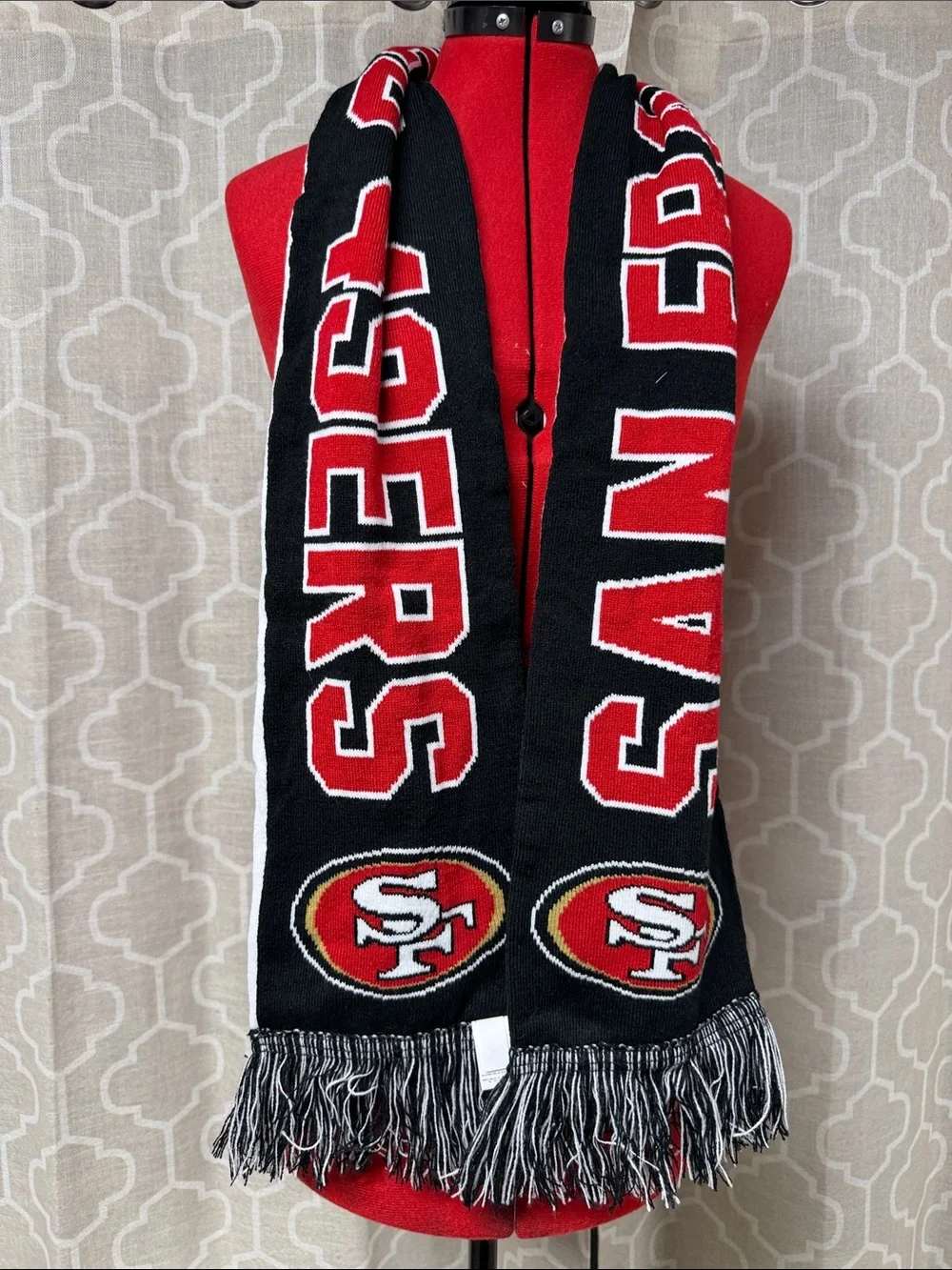 San Francisco 49ers Black and White Knit Team Scarf with Red Accent unisex